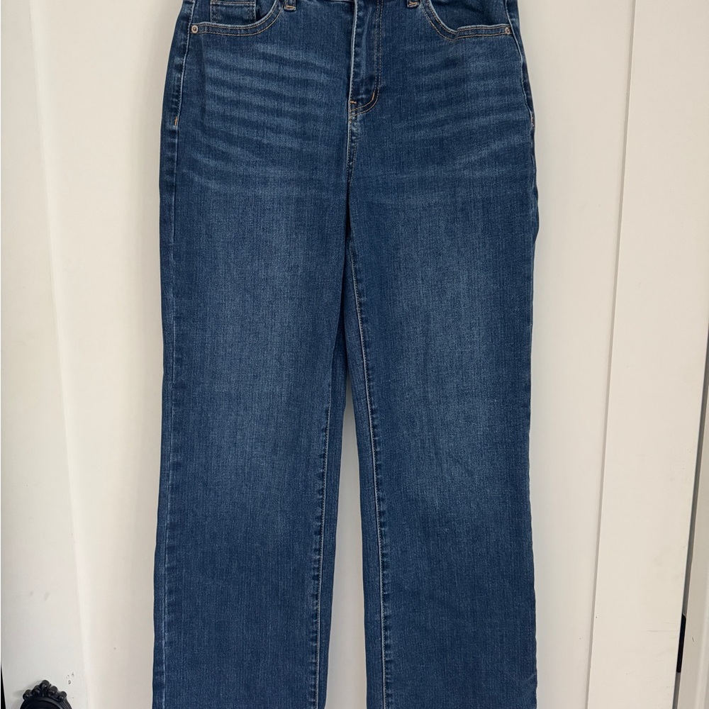 High-Rise Straight Leg Jeans in Deep Blue Denim